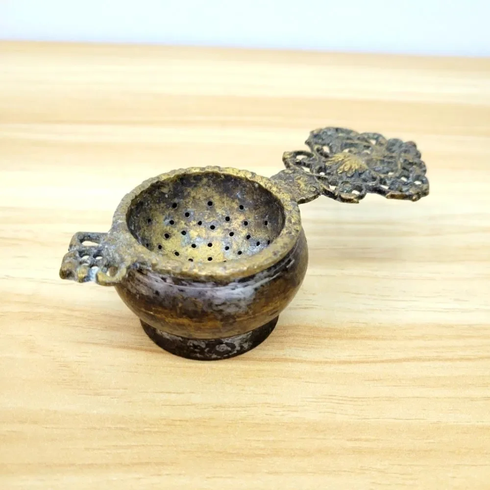 Vintage Brass Tea Strainer Ornate Handle Loose Leaf Infuser – Made in India